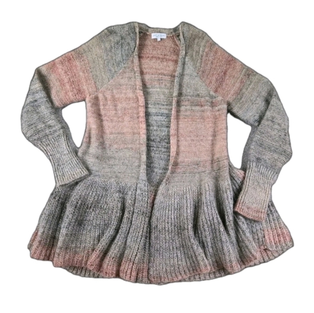 Fili Di Lana Pink Gray Mohair Wool Blend Cardigan Italy Ruffle Preppy Luxury